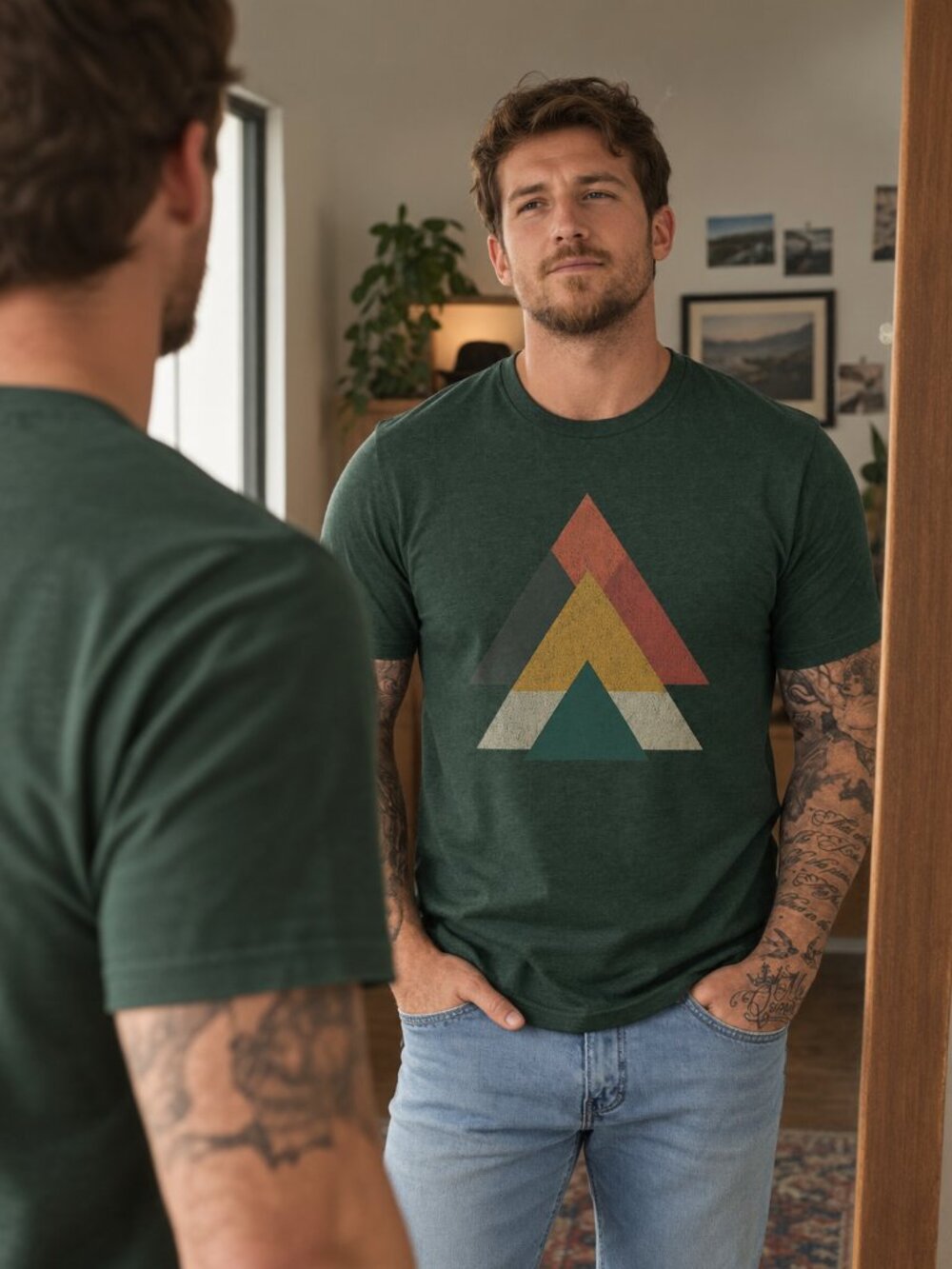 Colorful Geometric Triangle T-Shirt – Retro Abstract Graphic Tee